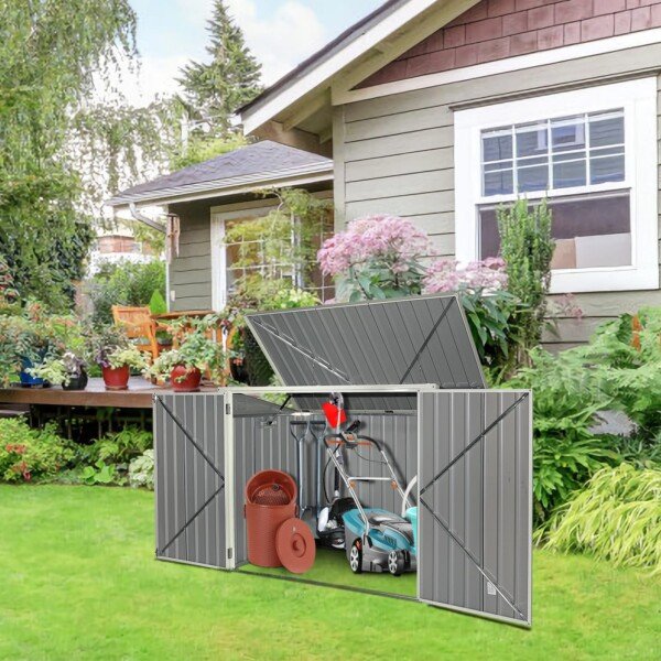 Didelė sodo daiktų dėžė su užraktu (Šviesiai pilka)