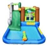 Pripučiamas pramogų parkas su čiuožykla ir krepšinio lenta (Spalvotas)