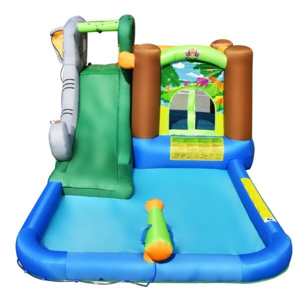 Pripučiamas pramogų parkas su čiuožykla ir krepšinio lenta (Spalvotas)