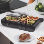 Daugiafunkcinis elektrinis kontaktinis grilis su nepriklausomu temperatūros reguliavimu (Juoda)