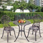 Antikvarinio stiliaus lieto aliuminio bistro komplektas su gėlių ornamentais (Bronzinė)