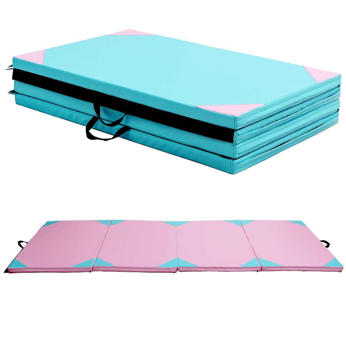 _-2_5 Sulankstomas sporto ir gimnastikos kilimėlis su rankenomis 300x120x5 cm (Mėlyna)