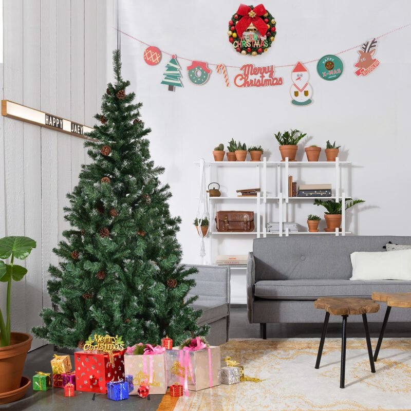 Dirbtinė Kalėdų eglutė 180 cm aukščio su kankorėžiais ir tankiomis šakelėmis (Žalia)