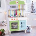 Medinė vaikiška žaidimų virtuvėlė su priedais (Žalia)