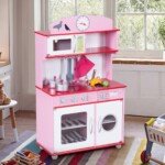 Medinė vaikiška virtuvėlė su priedais (Rožinė)