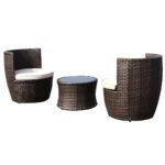 Poliratano lauko poilsio baldų komplektas su dviem krėslais ir stalu (Ruda)