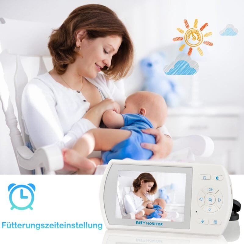 Vaizdo kūdikio monitorius su 360° besisukančia kamera ir LCD ekranu (Balta)