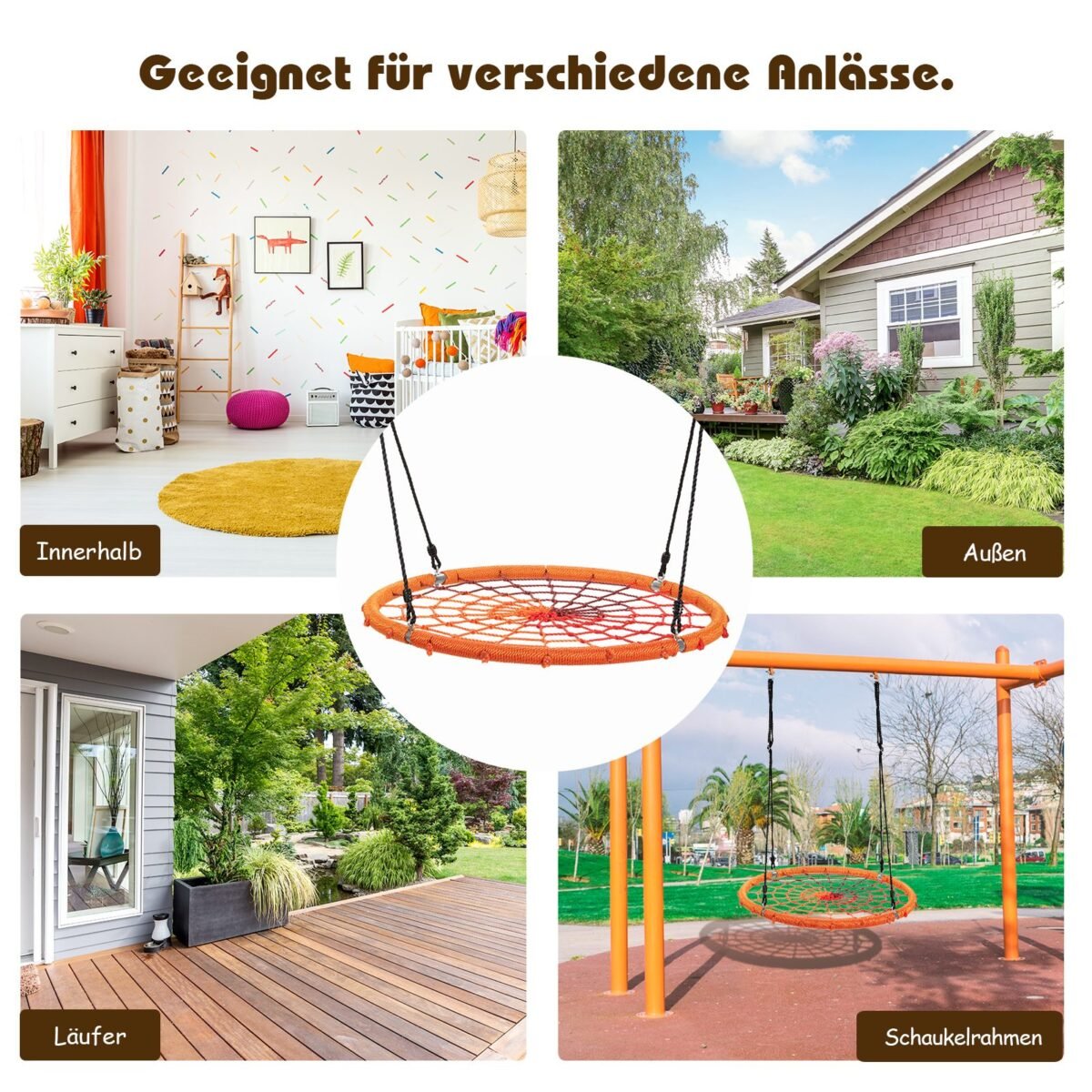 Sūpynės tinklelis su reguliuojamu aukščiu (Ø100cm) (Oranžinė)