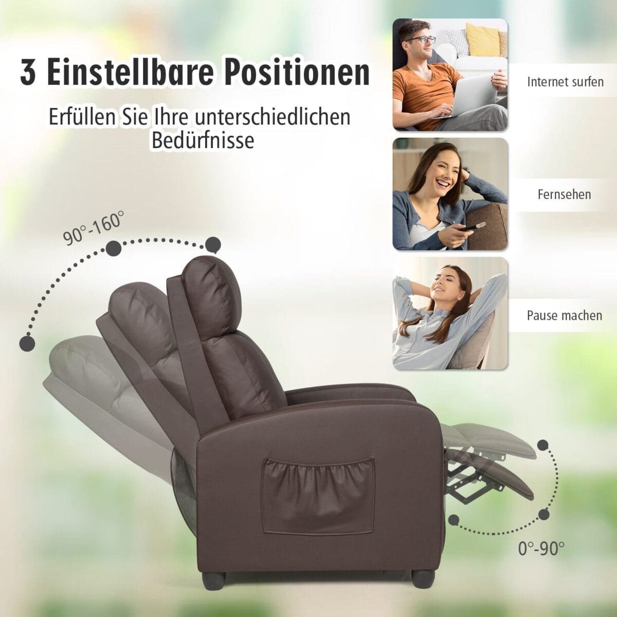 Reguliuojamas poilsio krėslas su pakoja (Ruda)