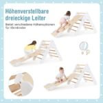 Medinis Montessori laipiojimo trikampis su čiuožykla (Balta)