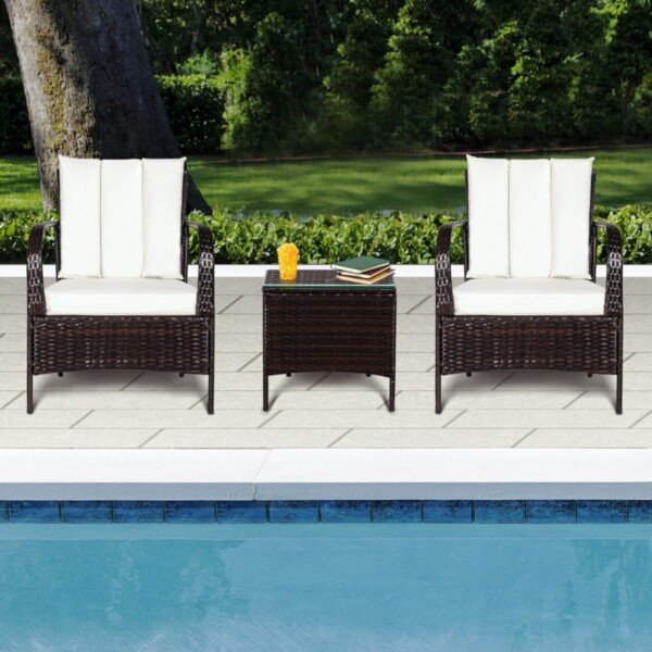 3 dalių lauko baldų komplektas su stalu ir dviem kėdėm (Balta)