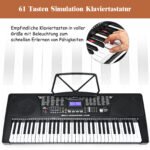 61 klavišo skaitmeninis pianinas su stovu ir mikrofonu (Juoda ir balta)