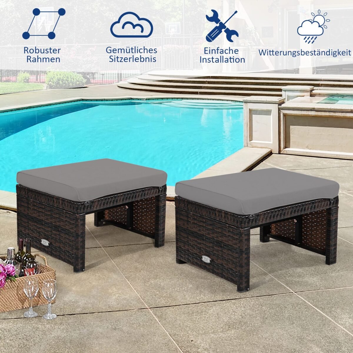 Lauko pufas-sėdynė iš PE rotango su pagalve (Pilka)