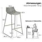 Baro kėdžių komplektas 69 cm sėdimojo paviršiaus aukštis su atrama kojoms (Pilka)