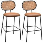 Modernūs baro kėdžių komplektai su dirbtinės odos sėdynėmis (Ruda)