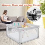 Nešiojamas vaikiškas aptvaras su saugos varteliais 120 x 120 cm (Pilka)