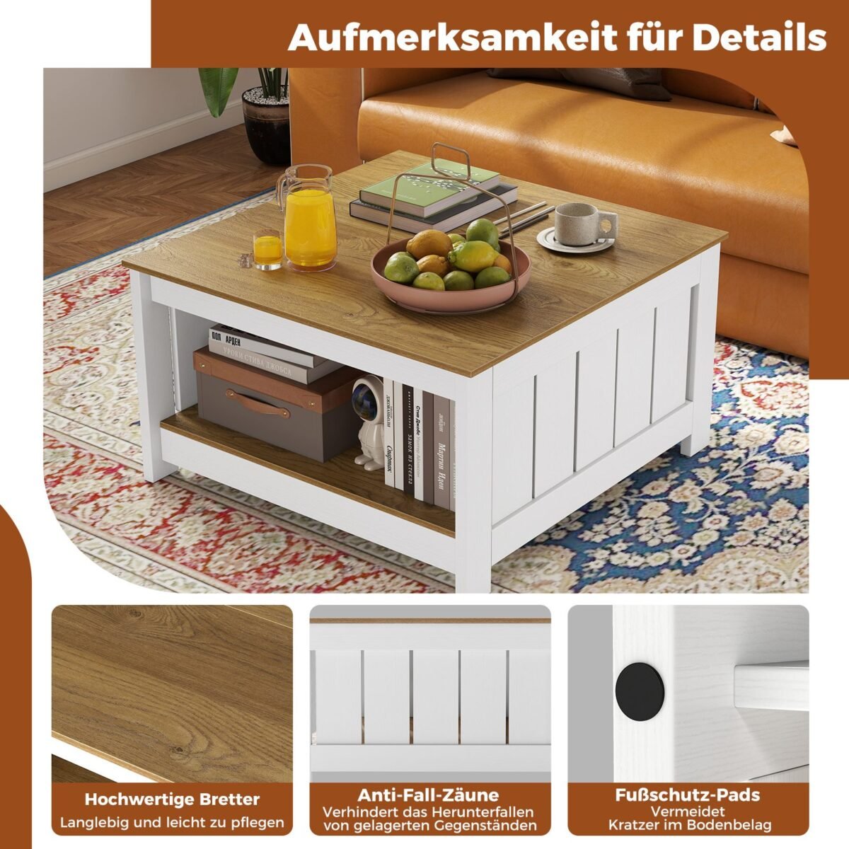 Daugiafunkcis svetainės staliukas su dvejomis lentynomis (Natūrali)