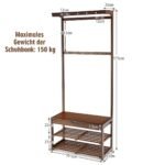 3-in-1 drabužių ir batų kabykla su suoliuku (Ruda)