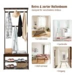 3-in-1 drabužių ir batų kabykla su suoliuku (Ruda)