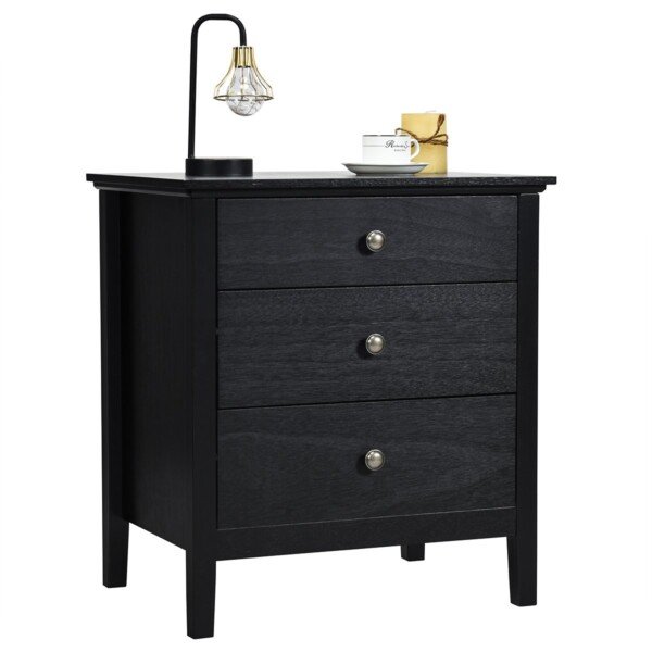 Naktinis staliukas su trimis stalčiais (Juoda)