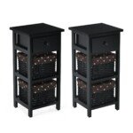 3 pakopų naktinis staliukas su stalčiumi ir dviem krepšeliais (Juoda)