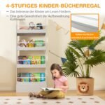 Vaikiška knygų lentyna su keturiomis pakopomis ir apsauga nuo apvirtimo (Pilka)