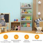 Vaikiška knygų lentyna su keturiomis pakopomis ir apsauga nuo apvirtimo (Pilka)