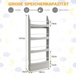 Vaikiška knygų lentyna su keturiomis pakopomis ir apsauga nuo apvirtimo (Pilka)