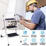 Sulankstomos 3 pakopų kopėčios su rankena (Juoda ir balta)