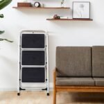 Sulankstomos 3 pakopų kopėčios su rankena (Juoda ir balta)