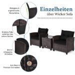 3 dalių lauko baldų komplektas su pagalvėlėmis ir staliuku (Juoda)