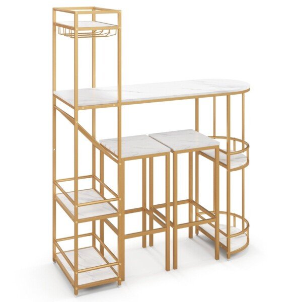 Bartis su 2 taburetėmis ir laikymo vietomis (Balta)