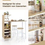 Baro stalas ir 2 taburetės su laikymo lentynomis (Natūrali)