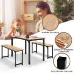 Valgomojo baldų komplektas su dviem suolais (Natūrali)