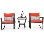 Lauko poilsio komplektas su dviem sūpynių kėdėmis ir stalu (Raudona ir juoda)