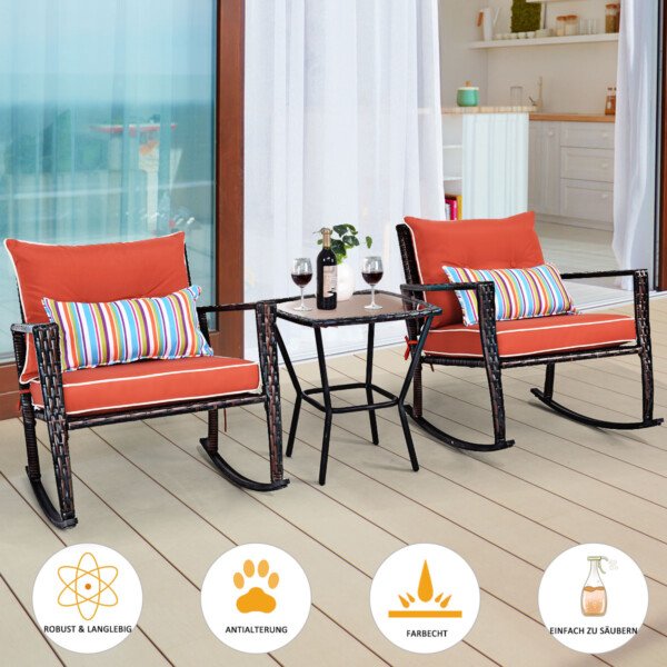 Lauko poilsio komplektas su dviem sūpynių kėdėmis ir stalu (Raudona ir juoda)