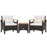 Lauko baldų komplektas – 2 kėdės ir staliukas (Balta)