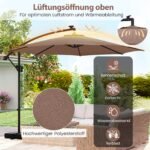 300 cm lauko skėtis su LED apšvietimu ir devyniais režimais (Ruda)