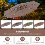 300 cm lauko skėtis su LED apšvietimu ir devyniais režimais (Ruda)