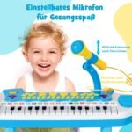 Elektroniniai 31 klavišo vaikiški klavišiniai su mikrofonu ir kėdute (Mėlyna)