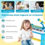 Elektroniniai 31 klavišo vaikiški klavišiniai su mikrofonu ir kėdute (Mėlyna)