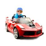 Elektrinis vaikiškas automobilis su LED žibintais ir atidaromomis durelėmis (Raudona)