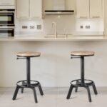 Reguliuojamo aukščio baro kėdė su medžio ir metalo detalėmis ir atrama kojoms (Juoda)