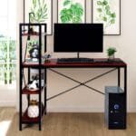 Biuro stalas su keturiomis lentynomis ir metaliniu rėmu (Raudonai rudas)