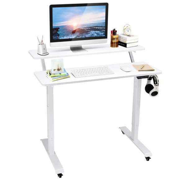 Elektrinis reguliuojamo aukščio rašomasis stalas (Balta)