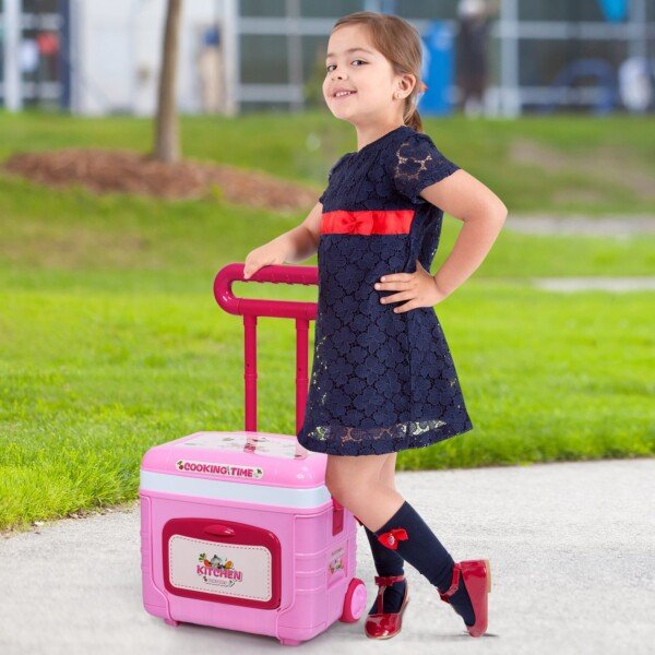 Daugiafunkcis virtuvės vežimėlis su reguliuojamu aukščiu (Rožinė)