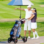 Sulankstomas golfo vežimėlis su reguliuojama rankena (Raudona ir juoda)