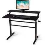 Reguliuojamo aukščio stalas kompiuteriui su monitoriaus lentyna (Juoda)
