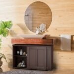 Kokybiška spintelė su stumdomomis durimis ir reguliuojama lentyna (Ruda)