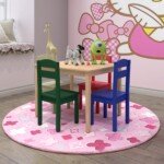 Medinis vaikiškas stalas su keturiomis kėdėmis (Spalvota ir natūrali)